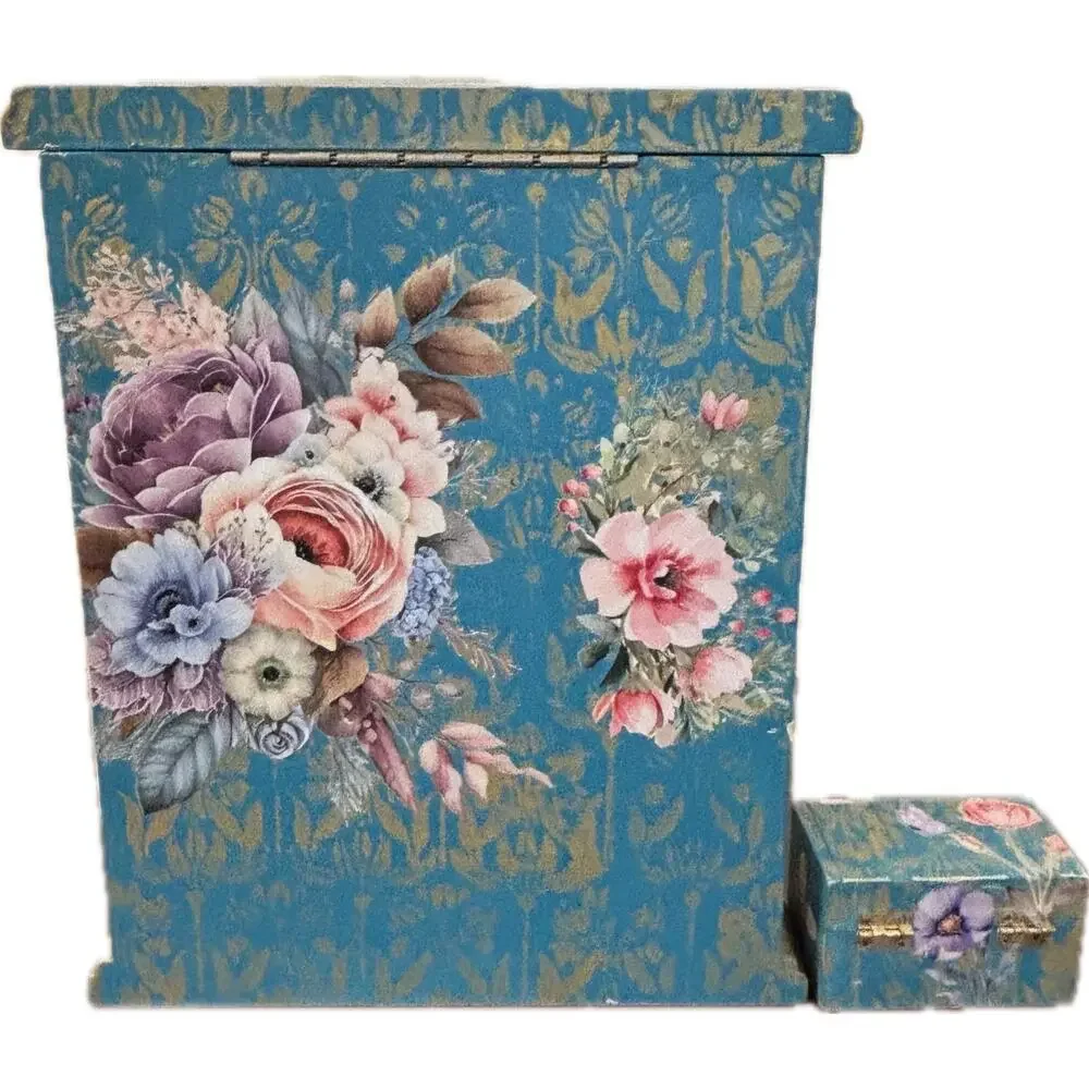 Upcycled Vintage Wooden Jewelry Box with Bonus Trinket Box
